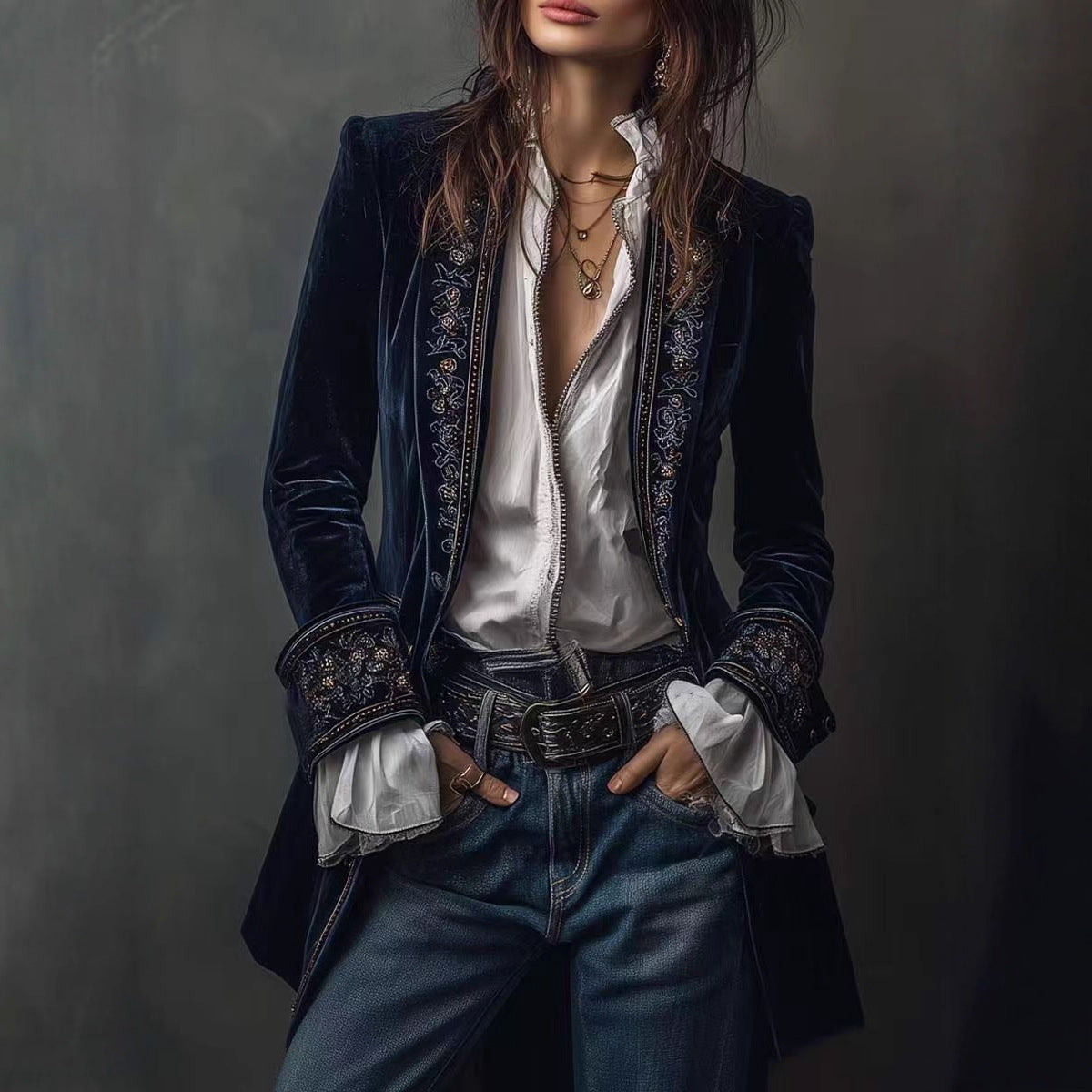 Valentina™ | Velvet Embroidered Blazer Jacket