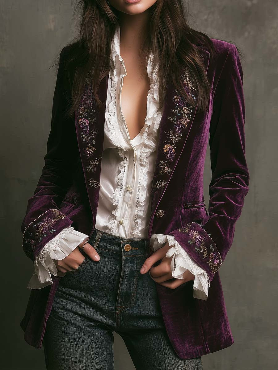 Valentina™ | Velvet Embroidered Blazer Jacket