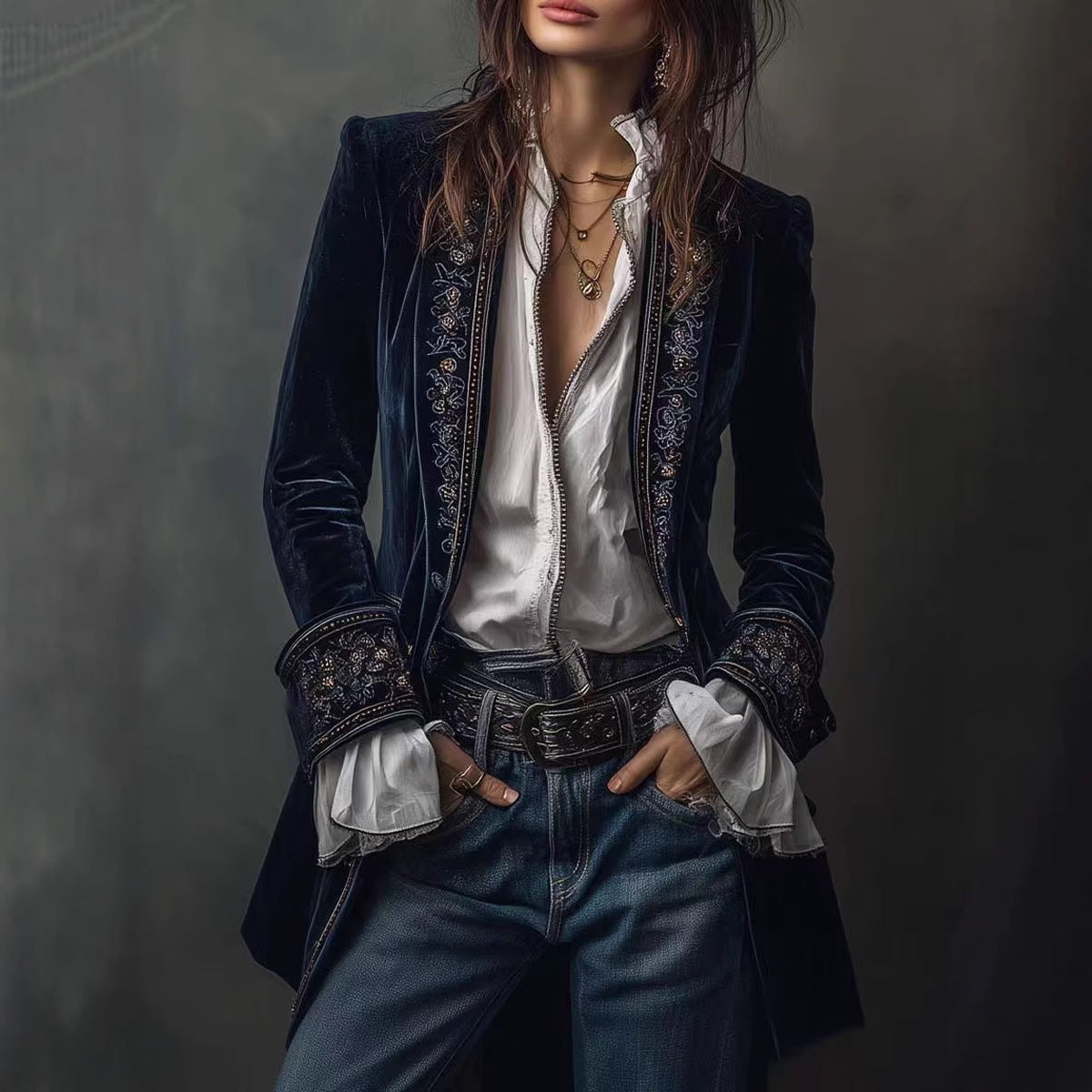 Valentina™ | Velvet Embroidered Blazer Jacket