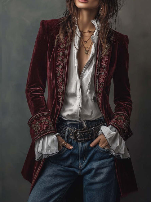 Valentina™ | Velvet Embroidered Blazer Jacket