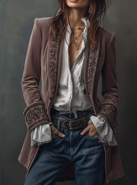 Valentina™ | Velvet Embroidered Blazer Jacket