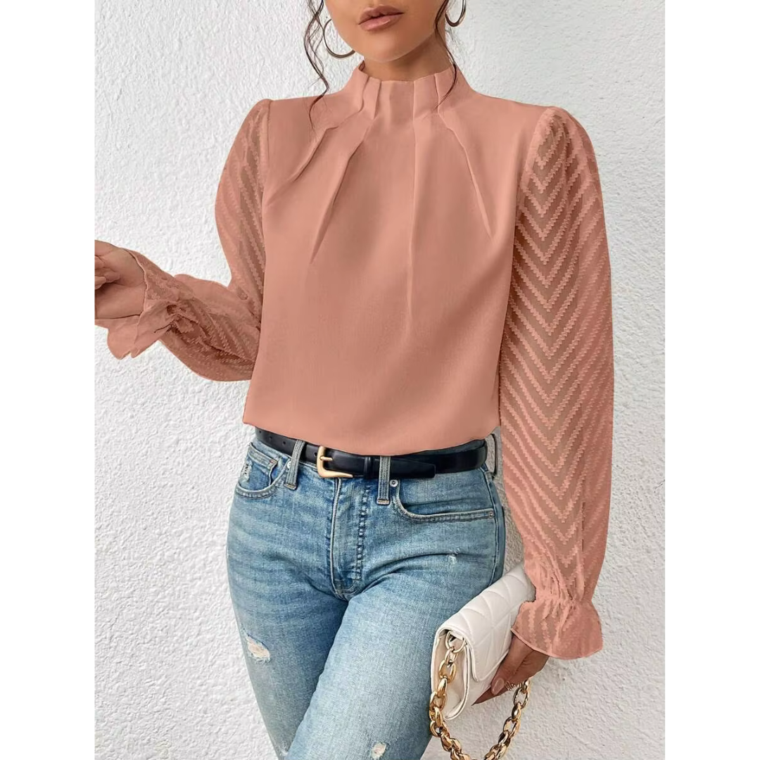 Beatrice Elegant Sheer-Sleeve Blouse