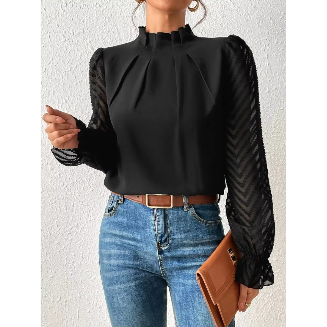 Beatrice Elegant Sheer-Sleeve Blouse