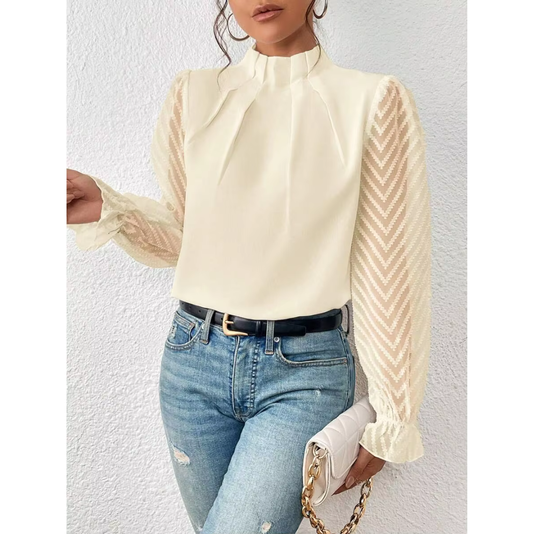 Beatrice Elegant Sheer-Sleeve Blouse