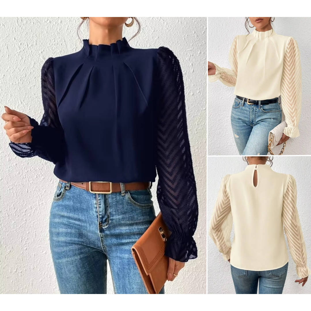 Beatrice Elegant Sheer-Sleeve Blouse