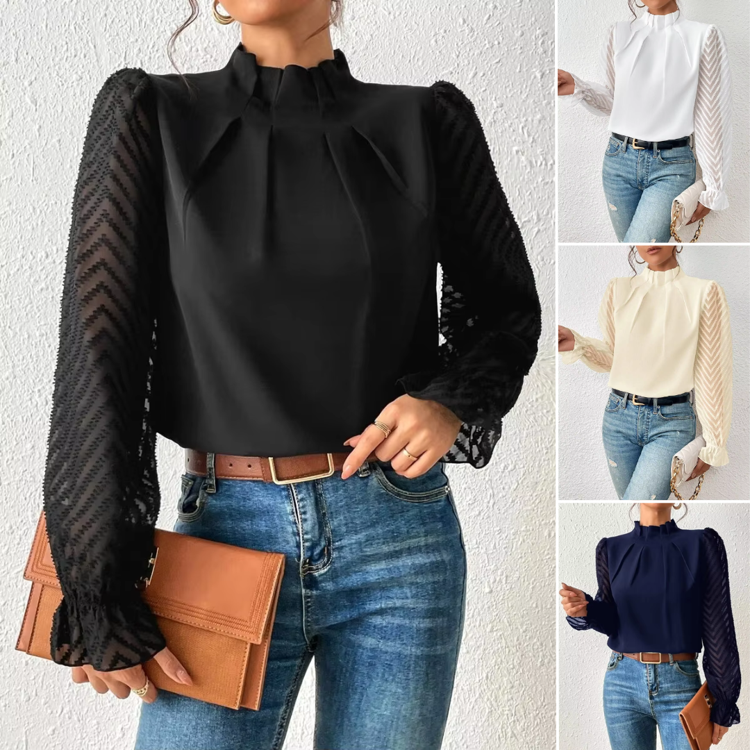 Beatrice Elegant Sheer-Sleeve Blouse