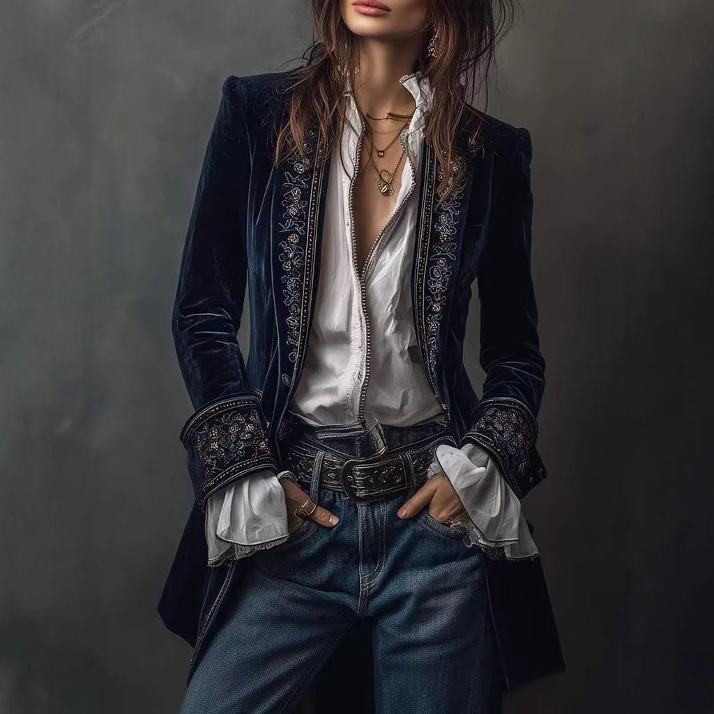 Valentina™ | Velvet Embroidered Blazer Jacket