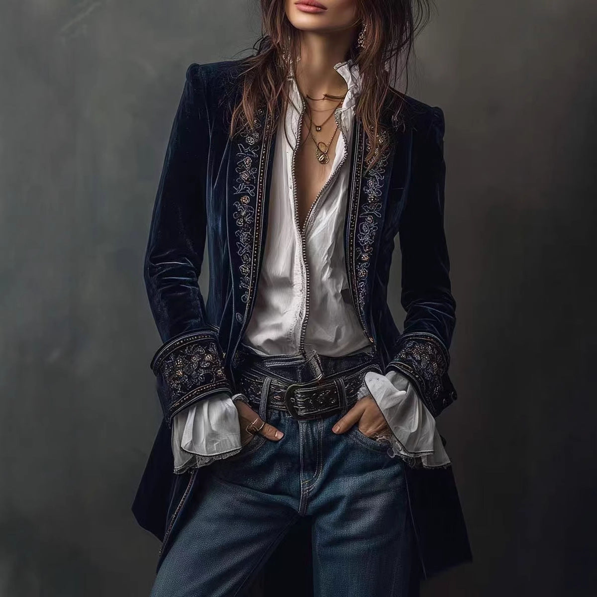 Valentina™ | Velvet Embroidered Blazer Jacket