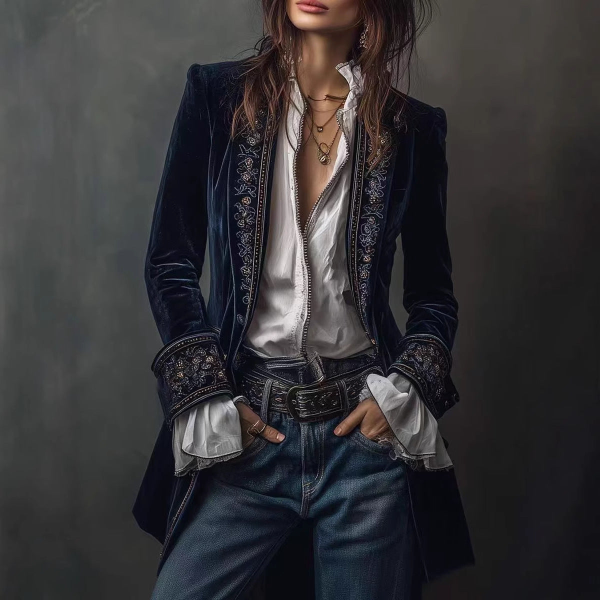 Valentina™ | Velvet Embroidered Blazer Jacket
