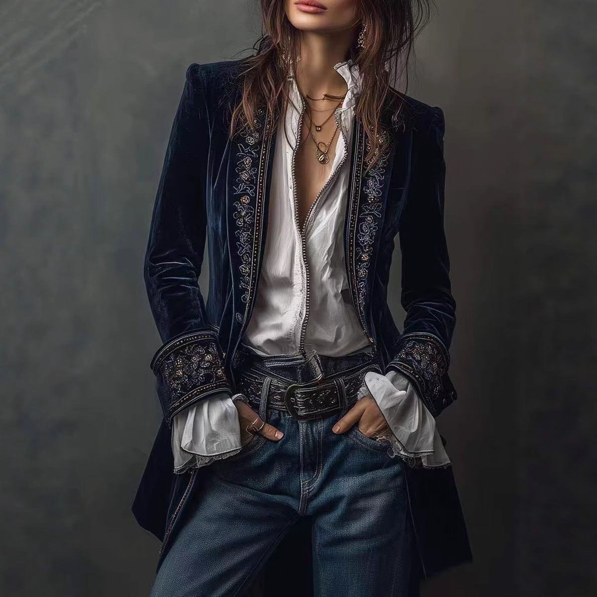 Valentina™ | Velvet Embroidered Blazer Jacket